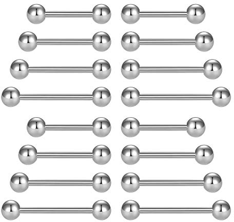 LAURITAMI 8 Paar Zungenpiercing 14G 12/14/16/18mm Stablänge Chirurgenstahl Zunge Brustwarzen Barbell Piercing Straight Bar
