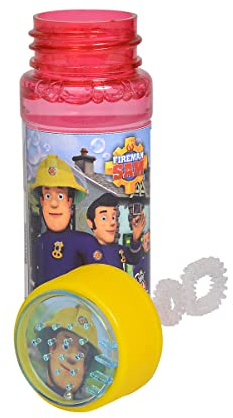 Simba 109252405 – Bouteille à Bulles de Savon Sam Le Pompier, 3 Assorties, Un Seul Article est livré, 60 ML de Solution de souche, Jeu de Patience dans Le Couvercle, à partir de 3 Ans