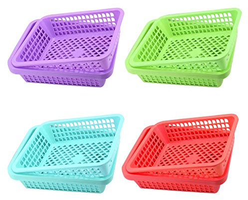 Jucoan 20 Pack Classroom Storage Baskets,10 x 7 x 2.5 Inch Colorful Stackable Desktop Plastic Storage Organizer Tray, Pen Pencil Paper Organizer Tray for School Office Library