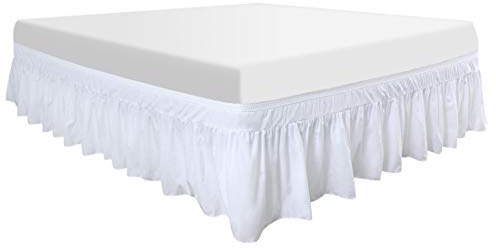PiccoCasa Cache-sommier en polyester enveloppant, cache-sommier élastique à volants, délavé et infroissable, matelas sans soulèvement, trois côtés en tissu avec chute de 40,6 cm, blanc neige King