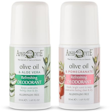 Aphrodite Roll On Deodorant Set - Aluminiumfreies Ball Deodorant Natürlich duftender mit frischem Granatapfel & Aloe Vera Natural Geruchsschutzformel mit Bio-Olivenöl