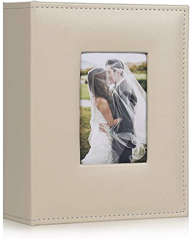 RECUTMS Photo Album 6x4 Photos Album Holds 200 Pockets Photo Premium Leather Black Pages 2 Pockets Small Photo Albums Memo Slot Wedding Anniversary Family Photo Book Albums（Beige）