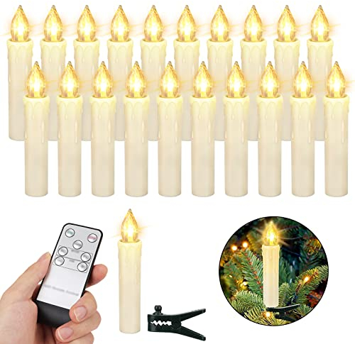 ZIYOUDOLI 10/20/30/40er Kabellose Kerzen LED Weihnachtskerzen mit Fernbedienung Timer Dimmbar,LED Weihnachtskerzen mit Fernbedienung kerzen (20stück)