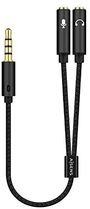 Aisens Cable Audio Jack 3.5mm a 2xJack 3.5mm Macho/Hembra 25cm Negro