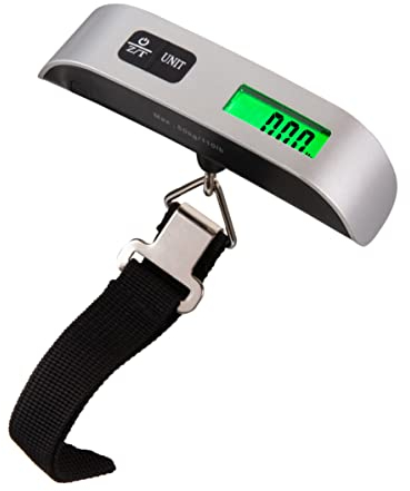 Hyindoor Gepäckwaage, tragbare Kofferwaage, digitale Hängewaage, 50 kg, Reisewaage mit Tara-Funktion, silberfarben