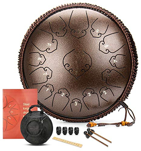Generic Steel Drum für Kinder Erwachsene, 15 Noten 14 Zoll Steel Tongue Drum Set Percussion Steel Drum Instrument mit gepolsterter Drum Bag und Paar Mallets, Kupfer