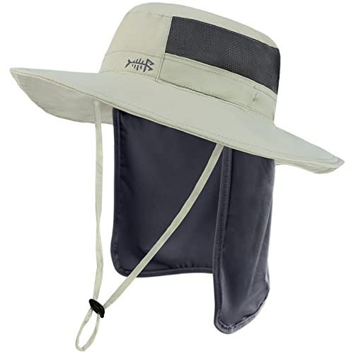 BASSDASH Solhatt fiskarhatt Bucket hatt UPF 50+ UV-skydd vattentät taktisk fiskehatt med brett brätte justerbar storlek med avtagbar halsflik för män och kvinnor, Ärtgrön, XXL/one size
