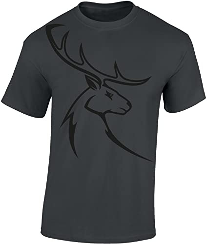 Baddery Jäger T-Shirt Herren - „Hirschbock“ | Jagd Shirt für Männer mit Hirsch-Motiv