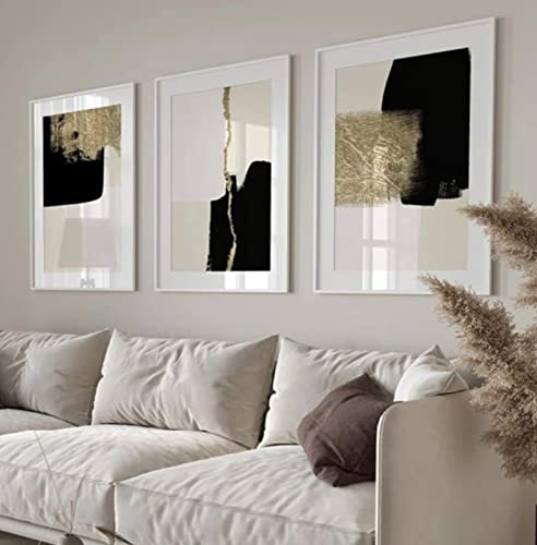 HEHGVCF 3 Stücke Wandbild Set Schwarz Beige und Gold Marmor Geometrisch Print für Wohnzimmer Home Deko Ohne Rahmen (Beige Gold, 50x70cm)