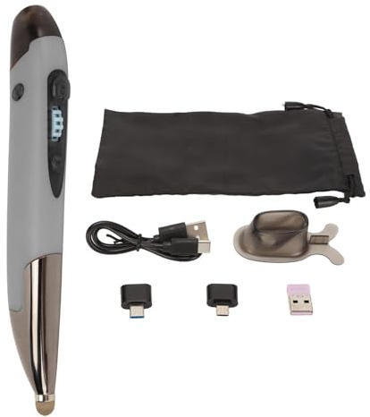 Cyrank Stylo optique sans fil Bluetooth, souris optique sans fil, rechargeable, réglable, pour ordinateur portable (gris)