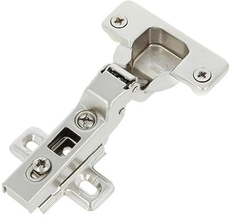 Amig - Pack de 20 Bisagras de Cazoleta Acodada - Ø35 mm - Acero Niquelado - Pestillo de Apertura Rápida - Instalación Oculta para Muebles - Tacos y Tirafondos Premontados