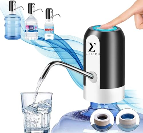 ETISEN, Dispensador de Agua, Grifo eléctrico para garrafas de Agua fría, Bomba dosificadora con Dos adaptadores. 5.7L, 10L, 11.3L, 15L, 18.9L.