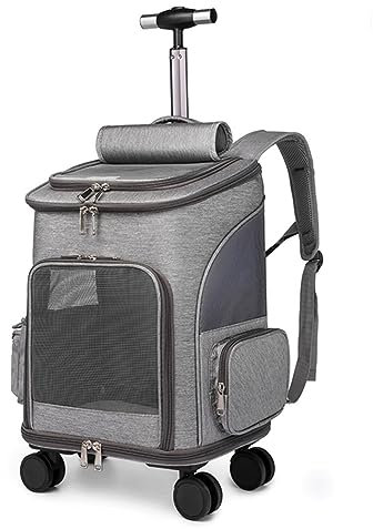 EBLIN Rollierter Haustierträger-Rucksack Haustierwagen Reise Träger Autositz Für Hunde Katzen Welpenkomfort Katze Rucksack Abnehmbare Rollwechsel-Mesh-Lüftungsfenster Aufbewahrungs-Taschen (Hellgrau)