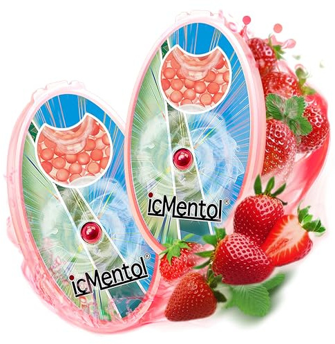 icMentol - 10 Flavours, 3 Pack Sizes Available, 200 Capsules Menthol Balls, Aroma Capsule, Aroma Balls, DIY Click Balls (2 Packs x 100 Capsules, Ice Cold Strawberry Flavour)