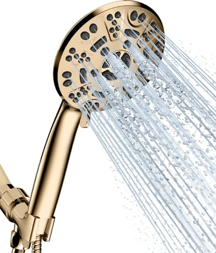 Cobbe 8-Setting Handheld Shower Head Bathroom Showerhead Set - Detachable Shower Heads with 5ft Stainless Steel Hose and Brass Swivel Bracket (Gold)