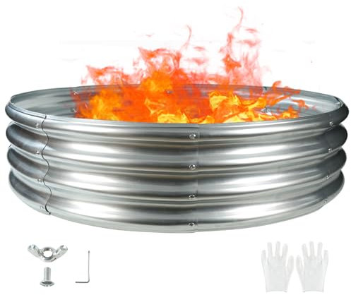 5FT Diameter Camp Fire Ring Pit, Large Round Galvanized Steel Fire Pit, Heavy Duty Steel Fire Pit Silver for Backyard, Camping, Bonfire (5x5x1FT)