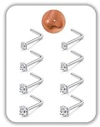 LOYALLOOK 8PCS Nose Rings Studs Titanium Nose Rings 18G Nose Ring L Shape Nose Studs Diamond CZ Hypoallergenic Nose Piercing Jewelry for Women 1.5mm 2mm 2.5mm 3mm