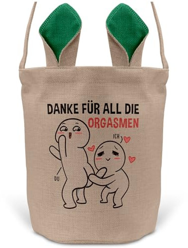 22Feels Männer Frauen Osterkorb Ehefrau Ehemann Freund Freundin Ostern mit Henkel Ostergeschenk Tragetasche Ostern Deko Osternest Körbchen Hasenohren (Beige/Grün)