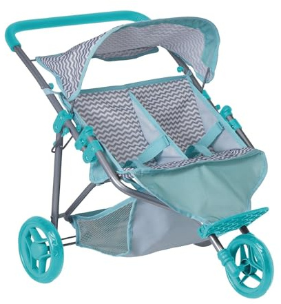 Adora Stylish Zig Zag Jogger Doll Stroller, Convertible Sun Cover, Doll Accessory Storage, Fits Most Plush Toys, Stuffed Animals Up to 16 for Ages 3 and Up - Aqua Green Handle