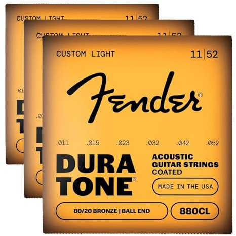 Fender 80/20 Duratone Coated Acoustic Guitar Strings11-52 Custom Light (Packung mit 3)