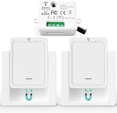 Tedeligo Kit de Interruptor de Luces Inalámbricas, Transmisor de radio móvil y transmisor de pared interruptor 2 en 1 Control de rango de hasta 100M 220V 230V 2300W interruptor para Lámparas, Blanco