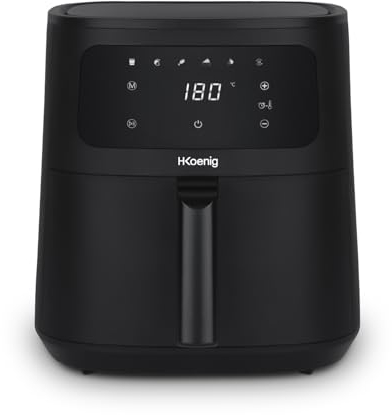 H.Koenig Friggitrice ad aria FRY840, Capacità 4L, Cucina fino a 6 persone, Regolabile 80-200°C, 5 Modalità di cottura, Timer 60min, 6 Programmi, Display touch screen