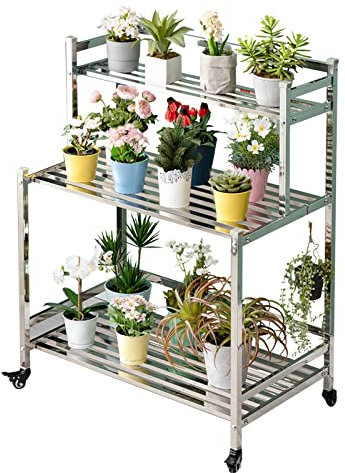 GODFSAHG Supporto per Piante, portavasi per Fiori, espositore per vasi per Uso Interno ed Esterno, Ripiani Alti e Bassi per Fiori, Organizer per riporre i Fiori, Acciaio Inossidabile, Lungo