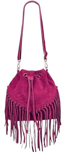 Modarno Eimertasche aus Wildleder mit Fransen 26 x 13 x 26 cm