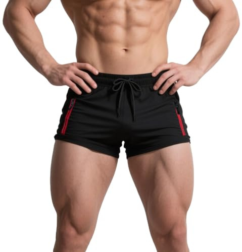 Muhshoiy Bañador Hombre Corto Bañadores de Surf Natación Playa Corriendo Pantalones Cortos Deportivos Running Shorts con Bolsillo y Cordón Forro de algodón Negro XL