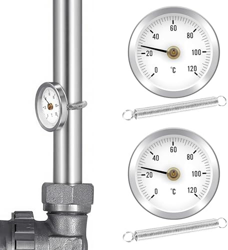 2Pcs Stainless Steel Pipe Thermometer - 0-120°C Bimetal Temperature Gauge with Clip-On Design (63mm Dial) for Accurate Hot Water Monitoring in Heating Systems