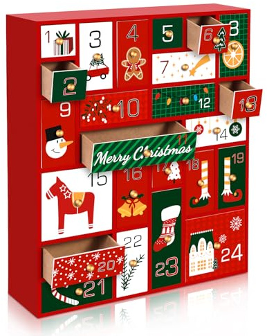 Christmas Empty Advent Calendars to Fill, Empty Advent Calendar, Fillable Advent Calendar with 24 Drawers Christmas Countdown Advent Calendar, Reusable Wooden Xmas Countdown Gift Decorations