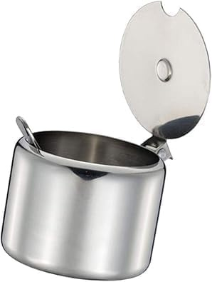 Wwyan 1 set di zuccheriera in acciaio inox da 285 ml con cucchiaio, zuccheriera, condimenti, condimenti, zuccheriera con cucchiaio, portatile, utile e pratico