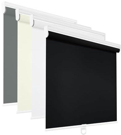 Changshade Blackout Roller Shades for Indoor Windows,Cordless Roller Blinds,Free-Stop Roll Up Shades with Thermal Insulated, Uv Protection Fabric for Bedroom,Office,French Door,Black,23 W72 H