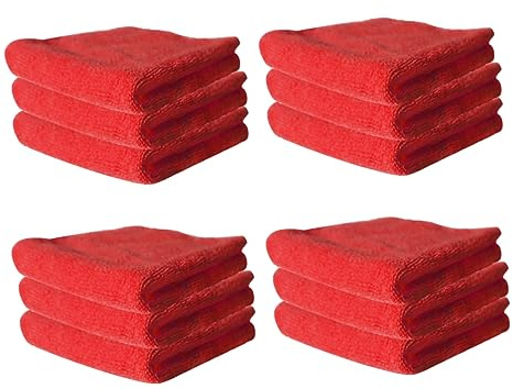 BIUDECO 12pcs Red Microfiber Kitchen Towels High Absorption Oil Resistant Cleaning Cloths Non Stick Dish Wiping Towels for Household Decontamination and Multi Surface Use