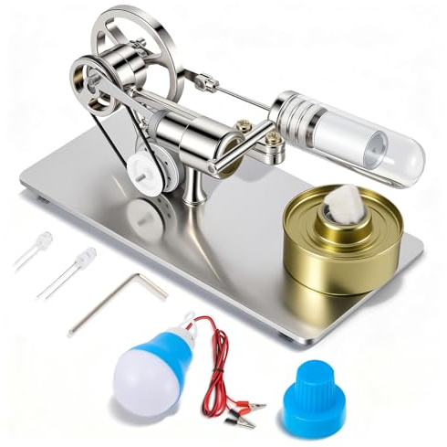 Stirling Engine Kit, Mini Hot Air Single Cylinder Steam Engine Model Building Kits, Electricity LED Generator Motor Model Science Education Kit for Students, Birthday, Christmas, New Year Gift