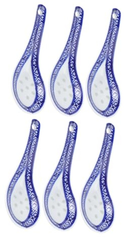 ULTECHNOVO 6 piezas Cucharas de Sopa Chinas de Cerámica Azul y Blanca de con Diseño Ergonómico para Restaurante y Uso Doméstico