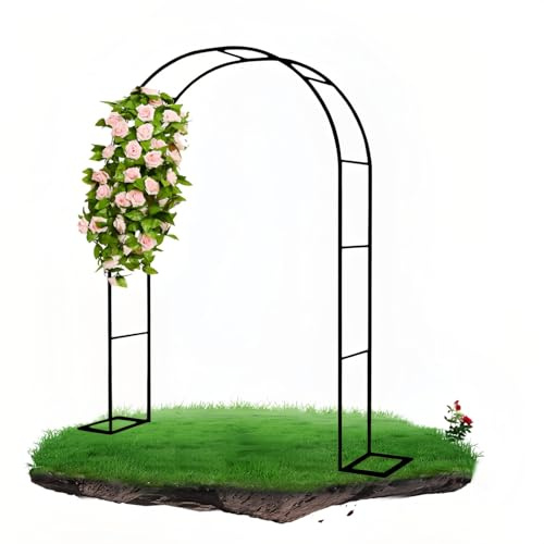 Arche de treillis de jardin en métal résistant aux intempéries pour concombres et roses – Pergola facile à assembler pour terrasse, pelouse et arrière-cour, noir, 120 x 220 cm