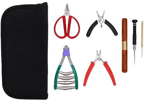 SUNGOOYUE Badminton Racket Stringing Tool Set with Bent Nose Pliers Diagonal Pliers Threading Hook Starting Clamp Scissors Stringing Awl Wire Cone for Tennis Badminton Racket
