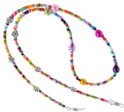 Milisten Bunte Perlen Brillenkette Damen Vintage Blumen Design Rutschfeste Eyeglass Holder Chain Modisches Brillenaccessoire für Alltag und Party