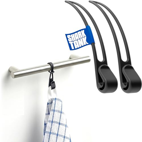 Stowey Home Hook – Geschirrtuchhalter Küche & Handtuch Aufhänger (2 Stk.) | Küchenhandtuchhalter ohne Bohren & Kratzer, Langlebiger Haken Backofentür & Schublade, Haken zum Einhängen hält 10kg, Schwarz