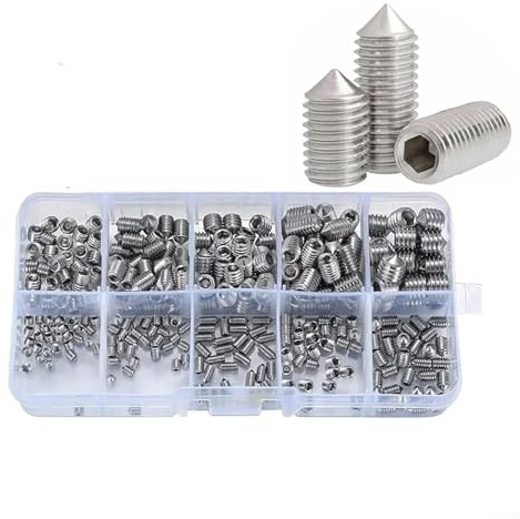 Tornillos hexagonales de punta cónica, 250 piezas de pernos cónicos sin cabeza para cerraduras, fontanería, electrónica, juguetes y uso industrial, acero inoxidable 304