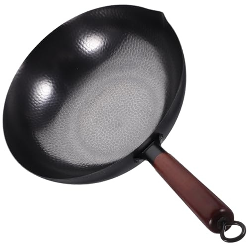 MAGICLULU Wok in Ferro Battuto Nero Rivestimento Naturale, Design Semplice e Capacità di Carico Elevata, per Cucina Quotidiana e Uso Duraturo
