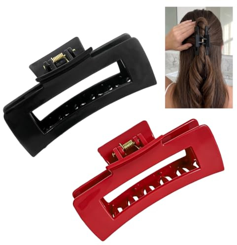 2 Piezas Pinzas Flexibles de Silicona para el Cabello para Mujer, 10 cm Clips de Pelo, Pinzas Suaves y Flexibles, para Pelo Abundante Largo Grueso Fino Rizado (Negro + Rojo)