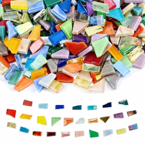 Mosaïque Verre 0,95 kg Formes Irrégulières pour Bricolage Déco | Pierres mosaïque verre cristal taillé main, reflets irisés & mats. Créations DIY, cadres, vases, intérieur/extérieur.