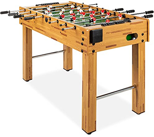 Best Choice Products 48in Foosball Table for Kids and Adults, Game Room Arcade Soccer Game Table w/ 2 Balls, 2 Cup Holders, Ergonomic Handles, Chrome Finished Metal Bars - Light Brown
