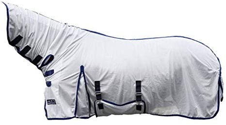 HKM 7076 Fliegendecke Lyon mit festem Halsteil, Fliegenschutzdecke Pferdedecke, Silber, 145 cm
