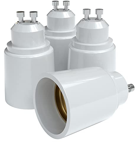 EAZY CASE 4X Lampensockel Adapter - Konverter für GU10 Fassung auf E27 Lampenadapter für LED-/Halogen- und Energiesparlampen Sockeladapter, Weiß
