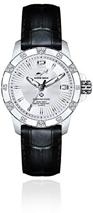 CHRIS BENZ Diamond Diver 200M Damentaucheruhr Silver Bay mit schwarzem Lederband