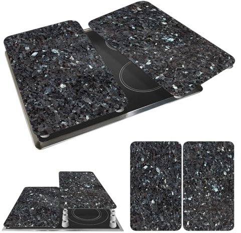 Wenko Set di 2 coprifornelli universali in Marmo Blu, per Tutti i Piani Cottura, in Vetro temperato, 30 x 52 cm, Multicolore, Taglia Unica