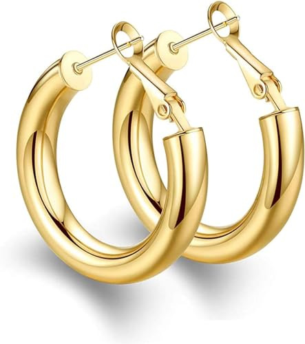 BMMYE Creolen aus 925er Sterlingsilber, klobige Goldcreolen, 14-karätig vergoldete Ohrringe für Frauen, leicht, Röhrencreolen, 25 mm bis 70 mm